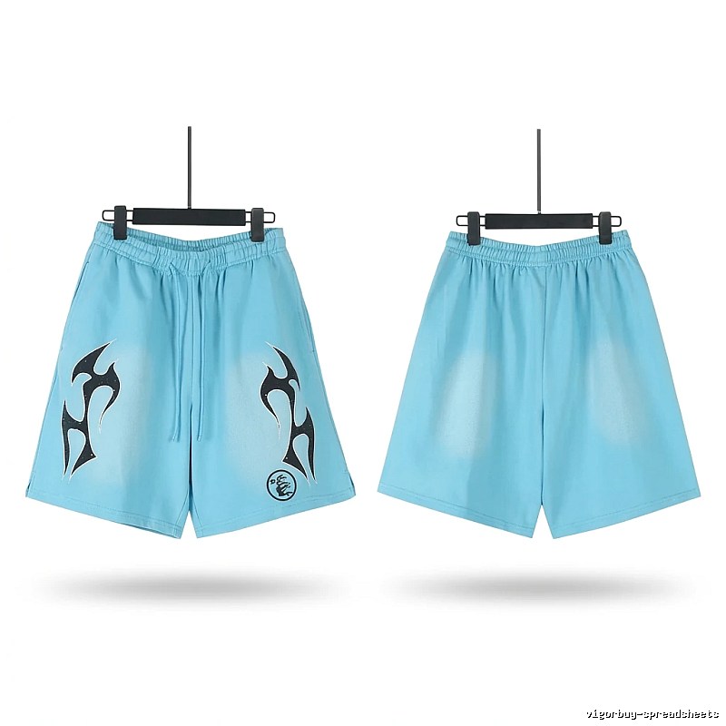 Hellstar trendy brand printed light blue shorts