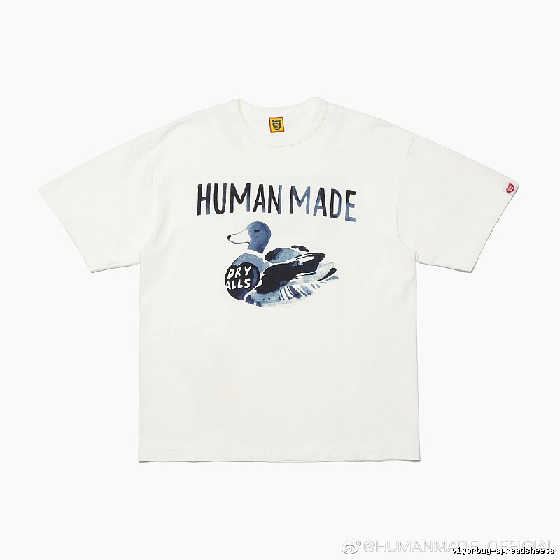 HUMAN MADE Duck Print Vintage Style Off-white Short Sleeve T-shirt