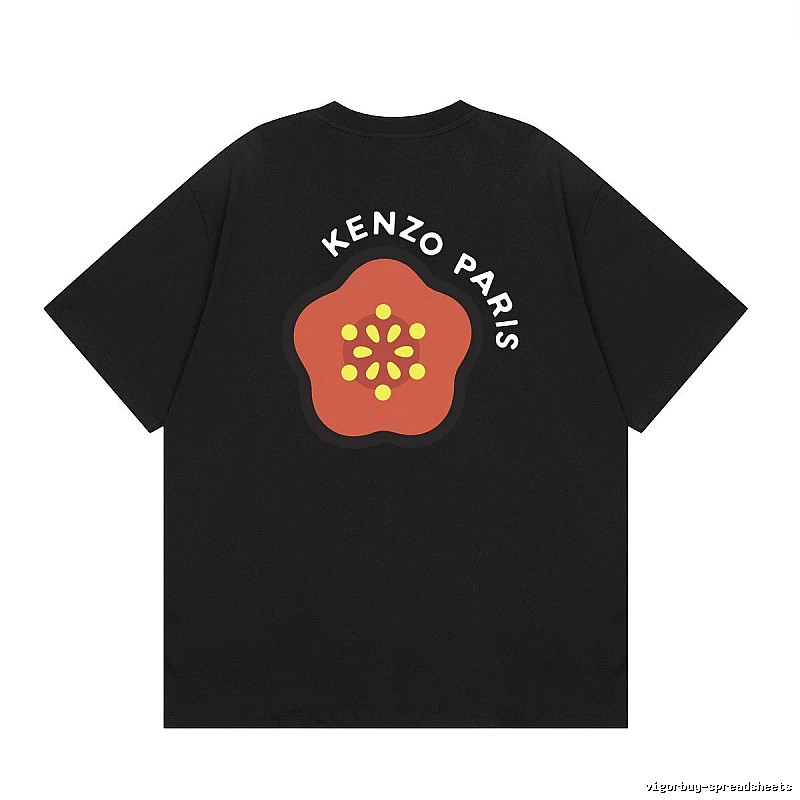 KENZO Begonia Print Trendy Style Black T-Shirt