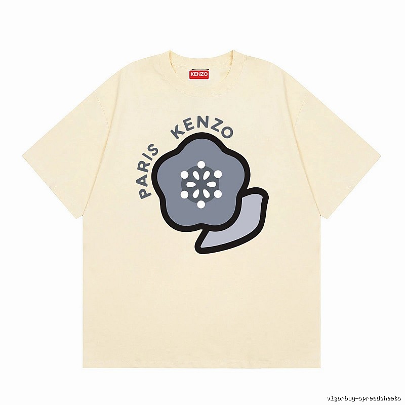 KENZO Paris Floral Print Casual Style Beige T-shirt