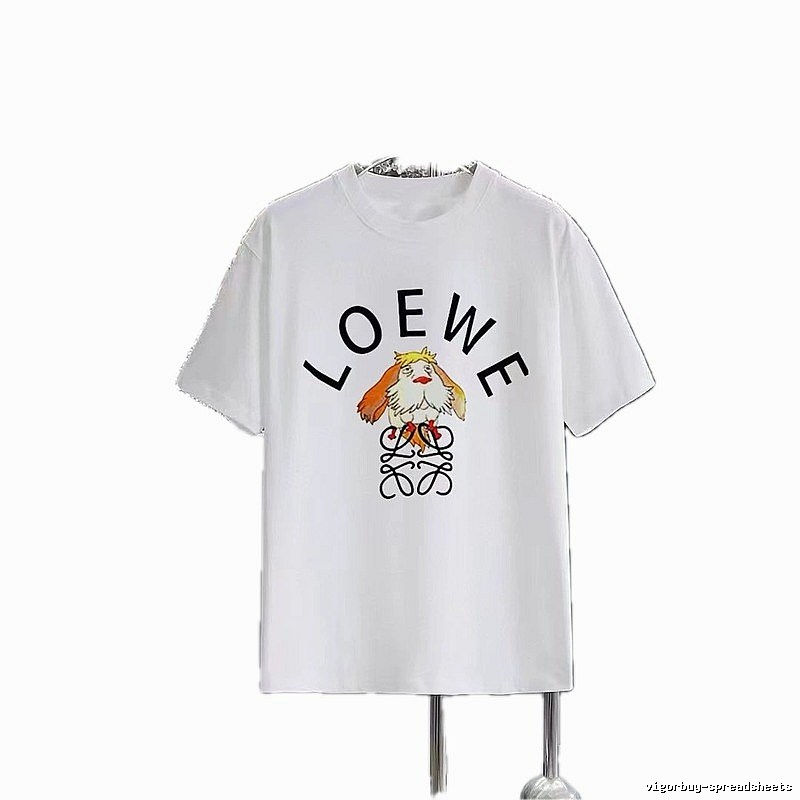 LOEWE Cartoon Print Casual Style White Short-sleeve T-shirt