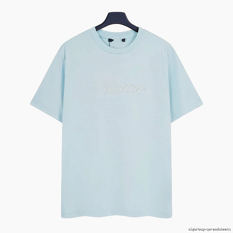 Louis Vuitton Embroidered Minimalist Style Light Blue Short-sleeve T-shirt