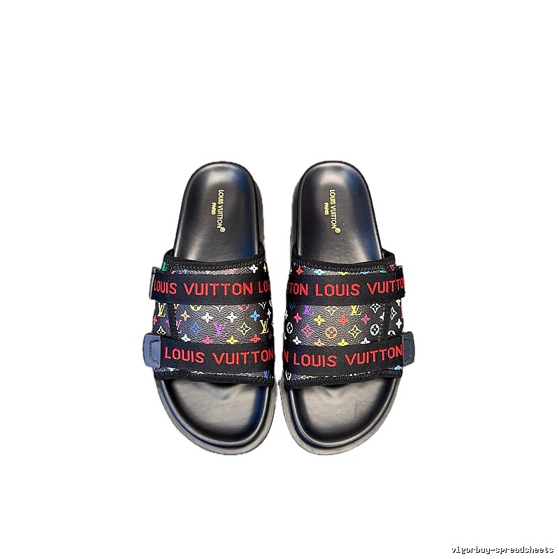 Louis Vuitton Monogram Black Multicolor Slide Sandals