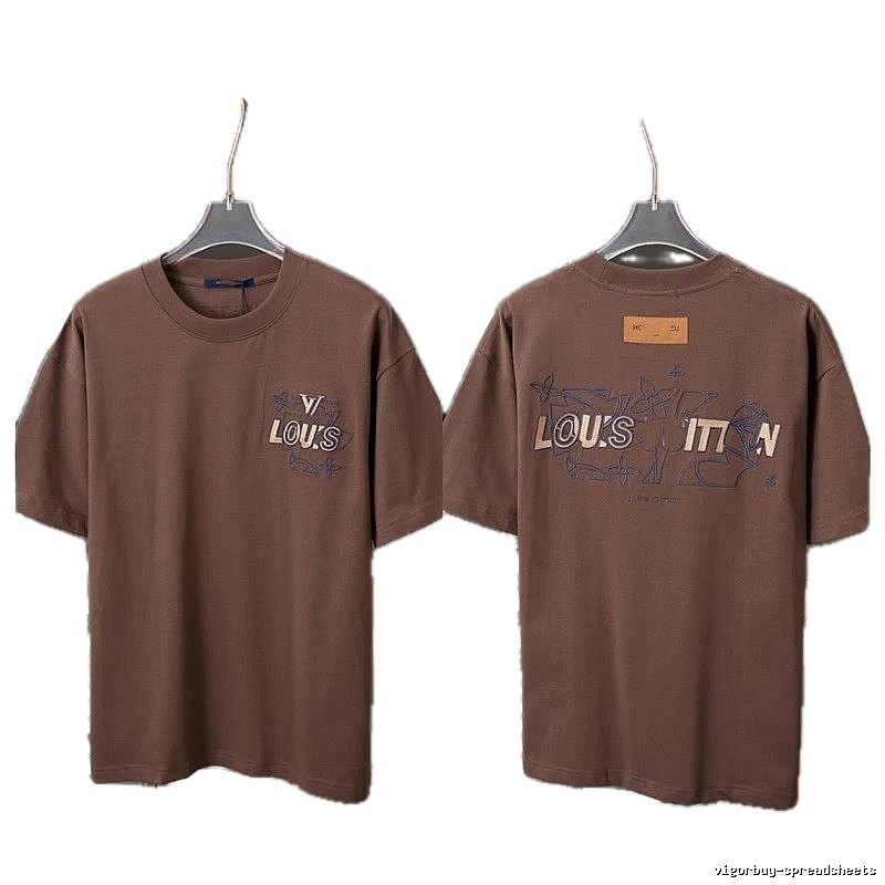 Louis Vuitton Monogram Embroidered Trendy Brown T-Shirt