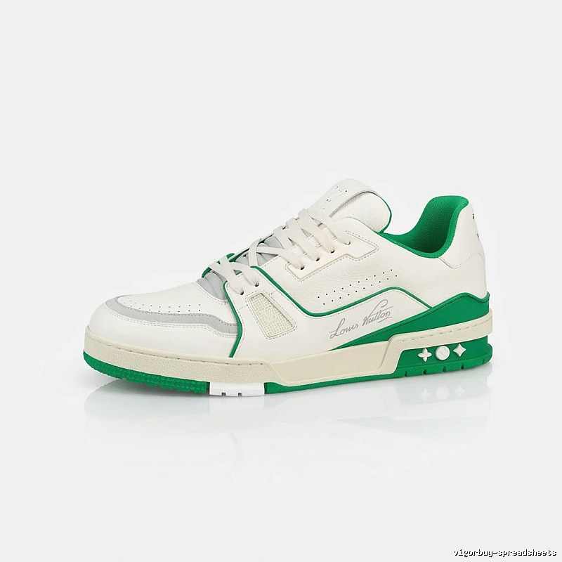 LV White and Green Retro Style Sneakers