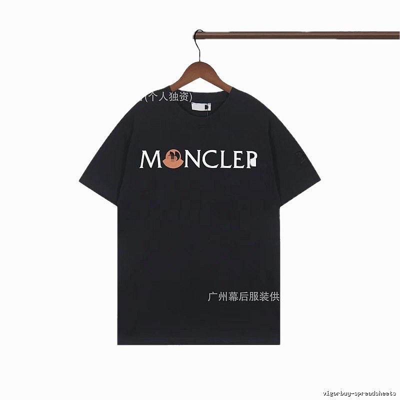 Moncler Letter Print Streetwear Style Black Short-sleeve T-shirt