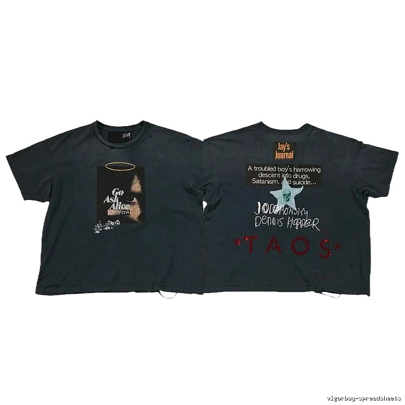Paly Hollywood Distressed Dark Charcoal Gray Printed T-shirt