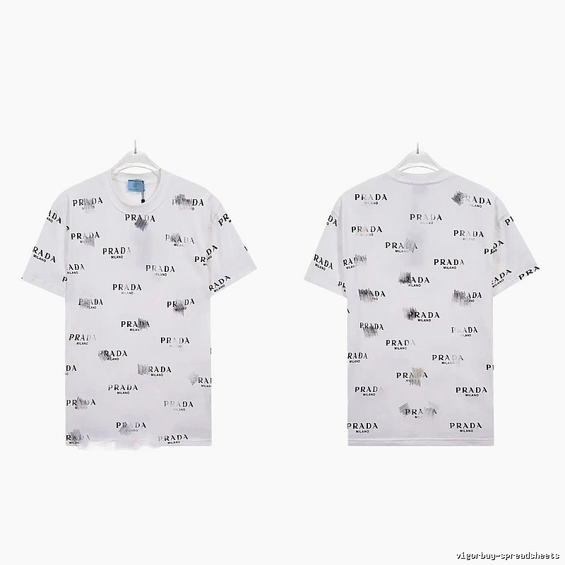 Prada All-over Print Streetwear Style White Short-sleeve T-Shirt