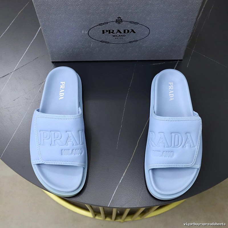 Prada Embossed Collection Minimalist Style Light Blue Slides