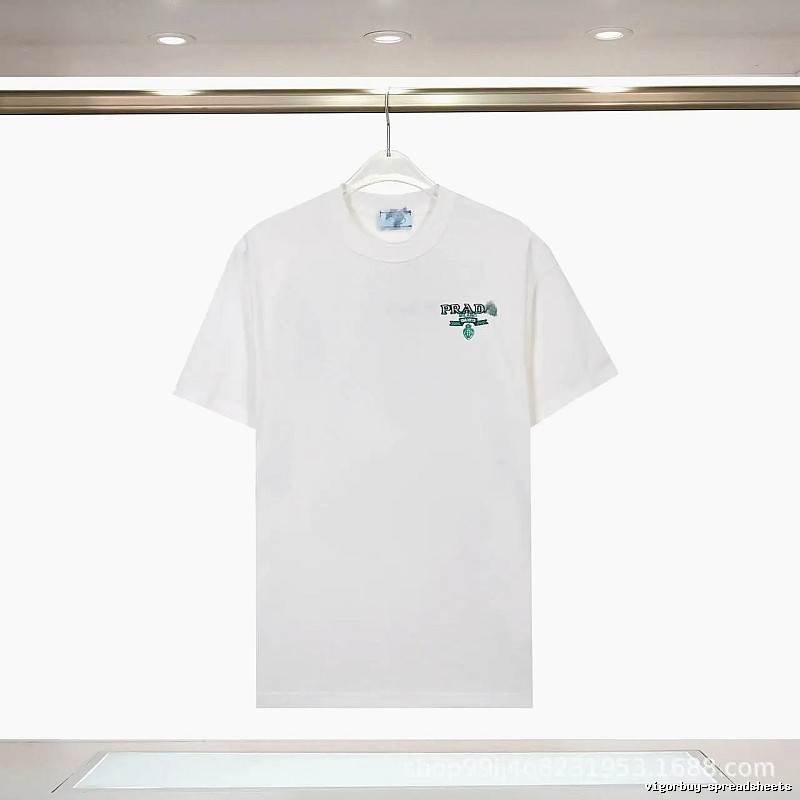 Prada Embroidered Minimalist Style White Short-sleeve T-shirt