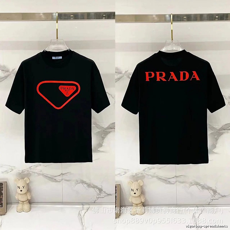 Prada Inverted Triangle Streetwear Style Black Short-sleeve T-shirt