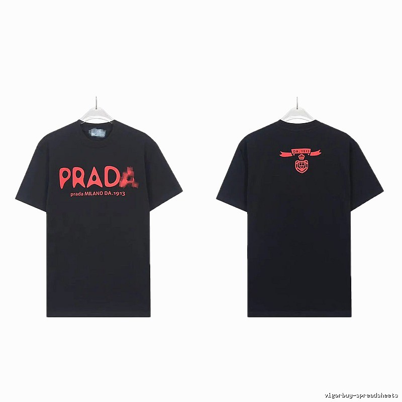 Prada Letter Print Trendy Cool Style Black Short-sleeve T-shirt