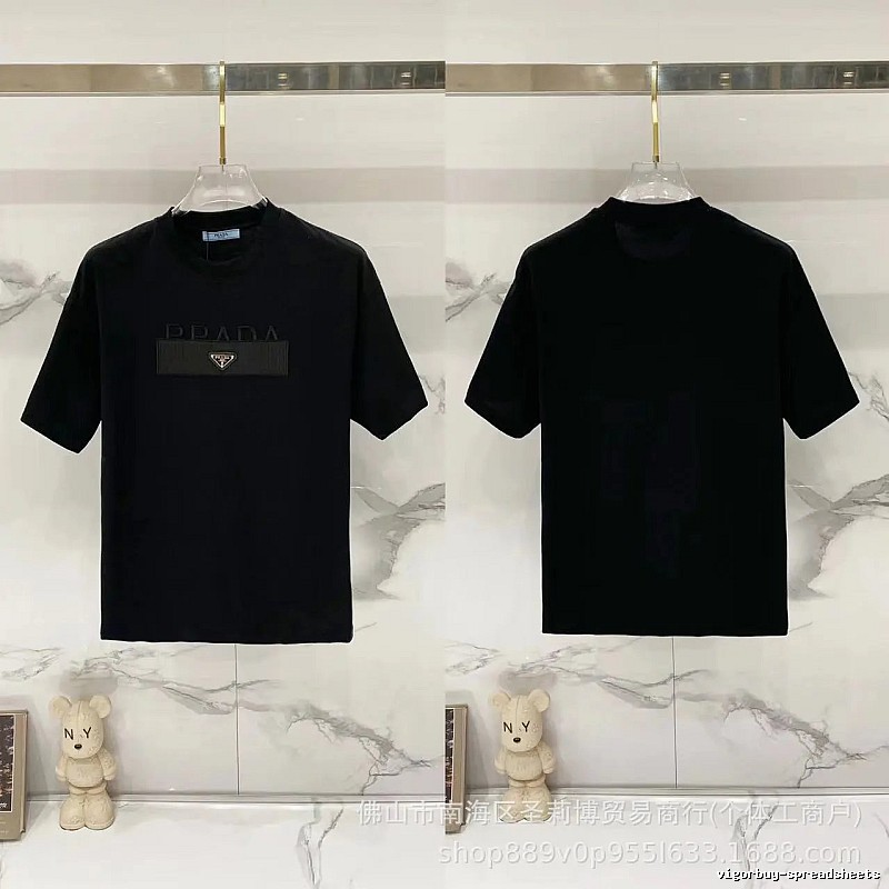 Prada Triangle Logo Light Luxury Style Black Short-sleeve T-shirt