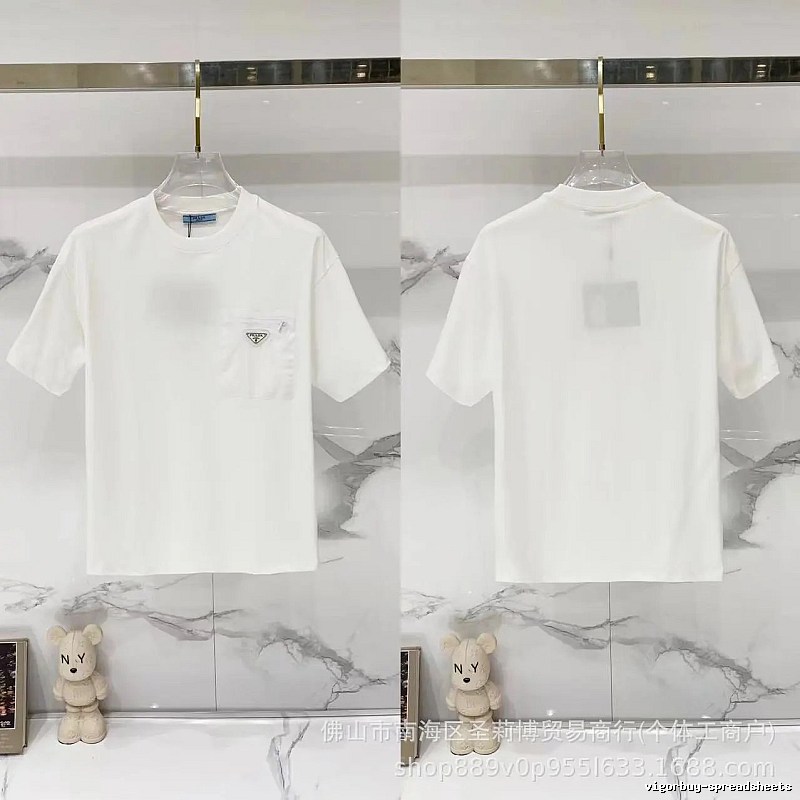 Prada Triangle Logo Minimalist Style White Short-sleeve T-shirt