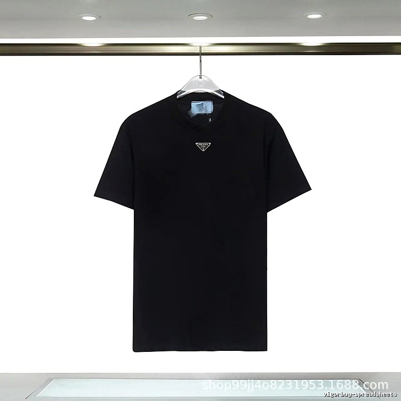 Prada Triangular Logo Minimalist Style Black Short-sleeve T-shirt