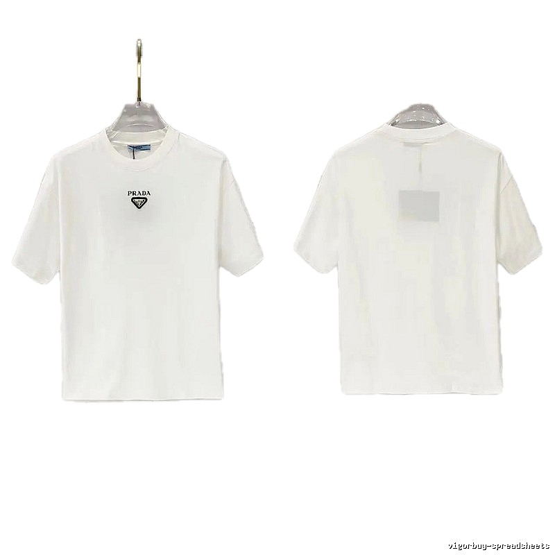 Prada Triangular Logo Minimalist Style White Short-sleeve T-shirt