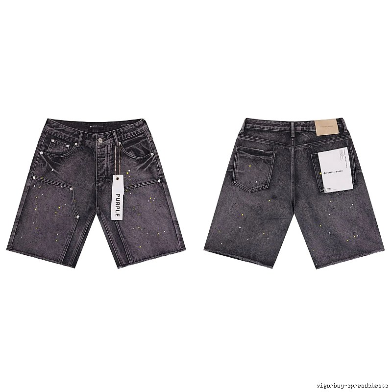 Purple Godspeed Ink-splattered Black and Grey Denim Shorts