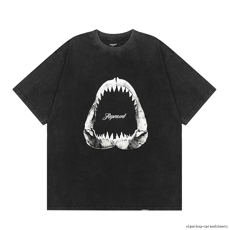Represent Shark Print Vintage Style Black T-Shirt