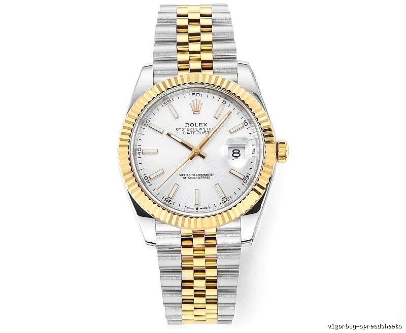 Rolex Two-Tone Datejust Watch - White Baton Dial Travel Edit
