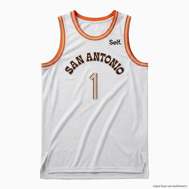 Self. Spurs white and orange basketball jersey