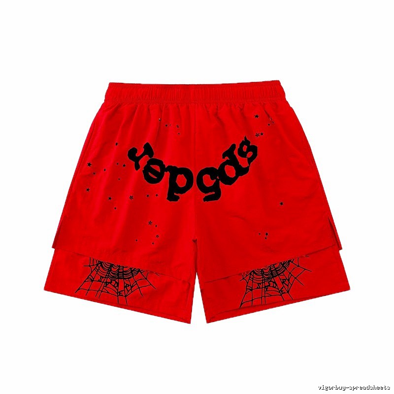 Sp5der Letter Print Trendy Brand Red Shorts