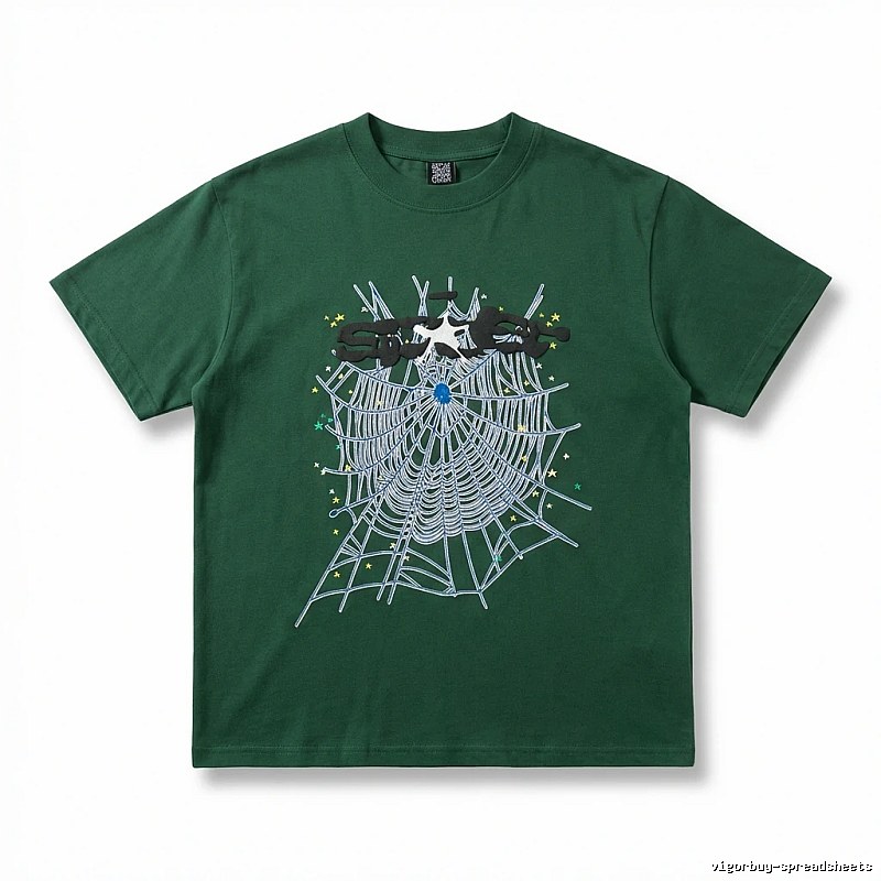 Sp5der Spider Web Print Dark Green T-shirt