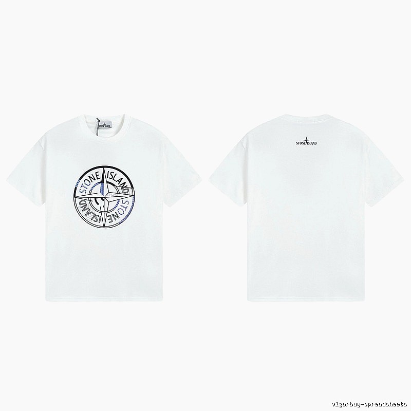 Stone Island Compass Print Street Style White T-shirt