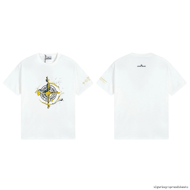 Stone Island Ink-splattered Trendy Style White T-shirt