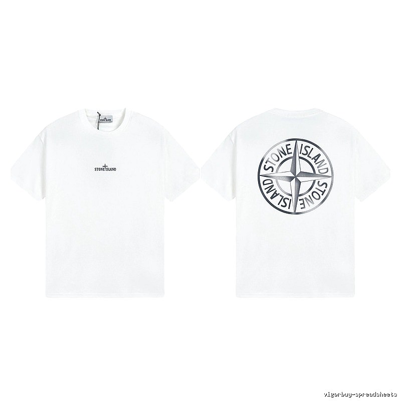 Stone Island Large Compass Print Street Style White T-Shirt