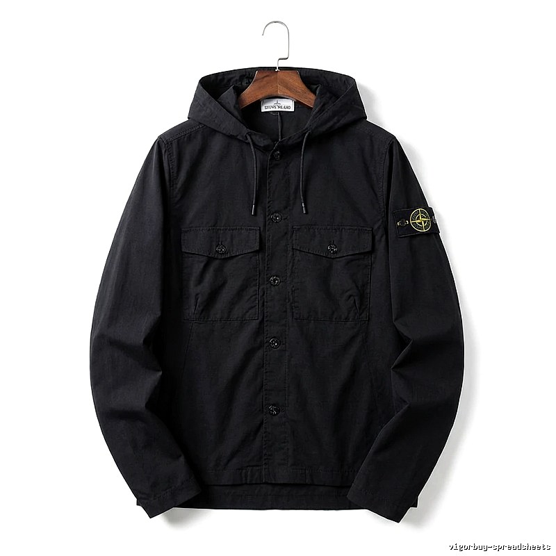 Stone Island Workwear Style Black Hooded Coat