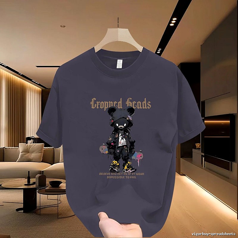Streetwear Brand Dark Grey Street-style Short Sleeve T-shirt with Bear Print