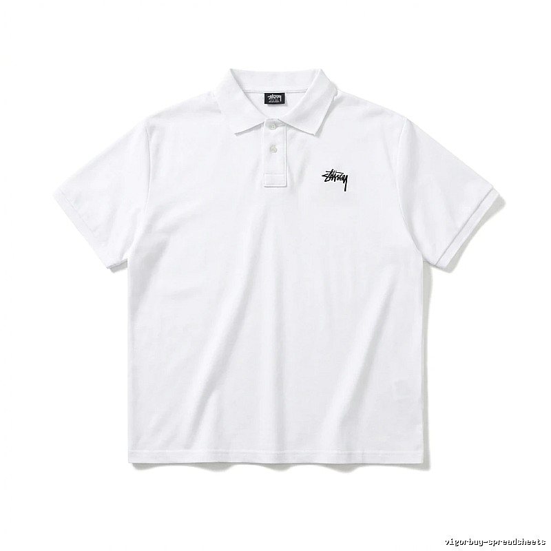 Stussy basic simple white polo shirt