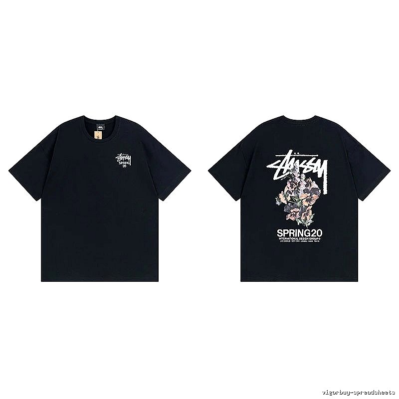 Stussy Black Spider Graphic T-Shirt Warm Weather Logo