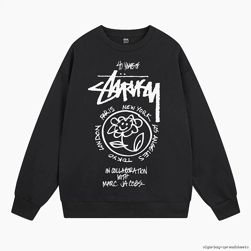 Stussy Black Style 539 Graphic SweatShirt Campus Look