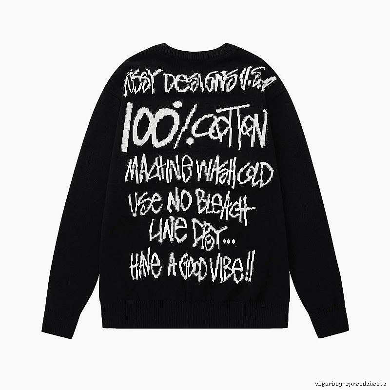 Stussy Black Swirl Graphic SweatShirt Relaxed Styling