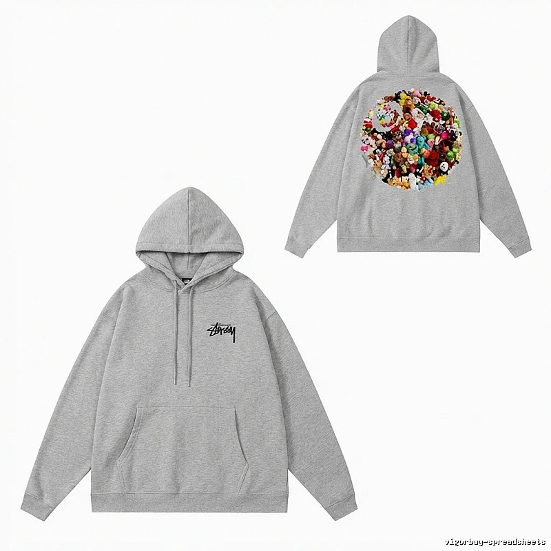 Stussy cartoon print style light gray hoodie