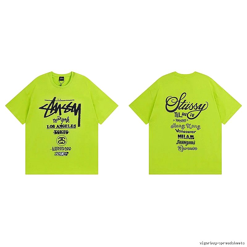 Stussy Fluorescent Green Spider Graphic T-Shirt Soft Neutral Logo