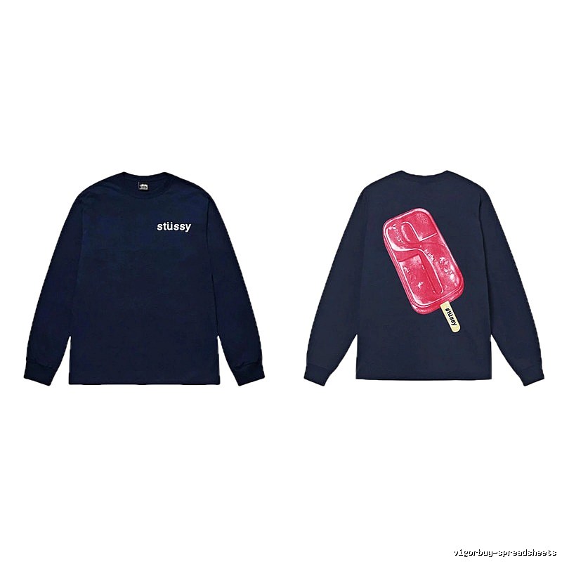 Stussy popsicle print dark blue long-sleeved shirt