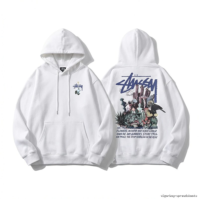Stussy-printed trendy white hoodie