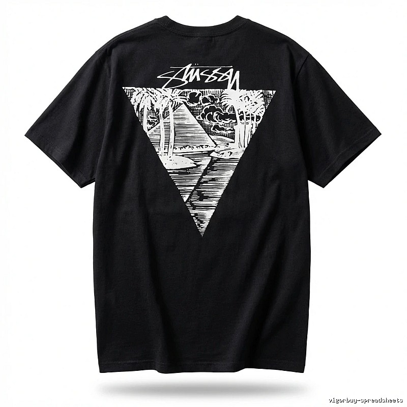 Stussy triangle print style black T-shirt