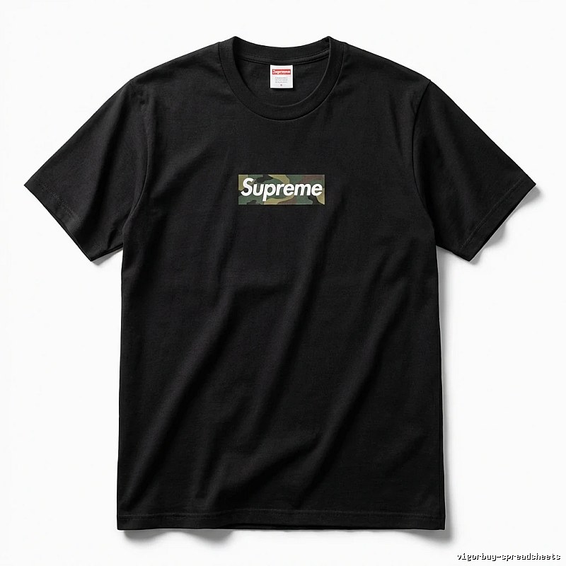Supreme camouflage-style black T-shirt