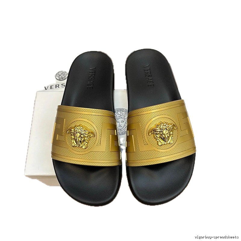 Versace Medusa Luxury Style Black & Gold Slide Sandals