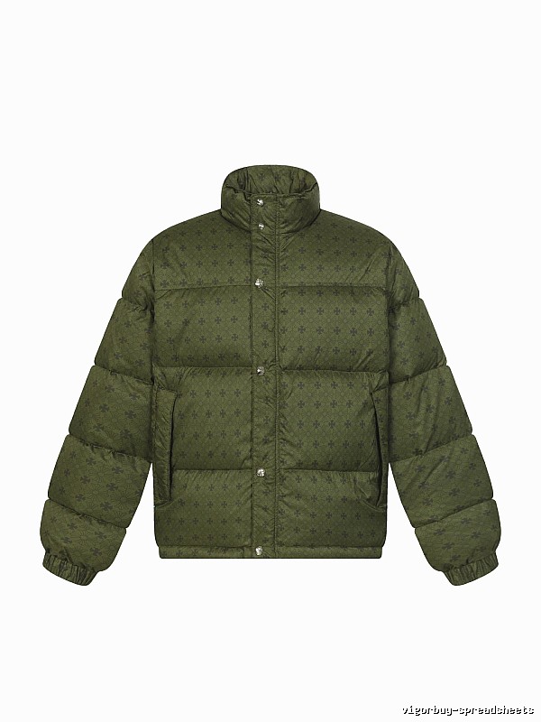Vintage-style down jacket with Chrome Hearts print