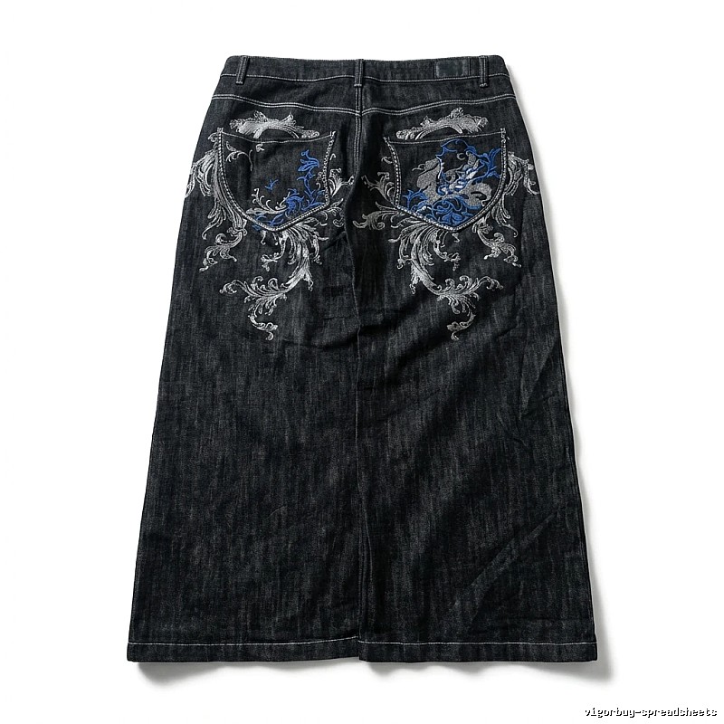 Y2K Style Deep Blue Embroidered Denim Skirt